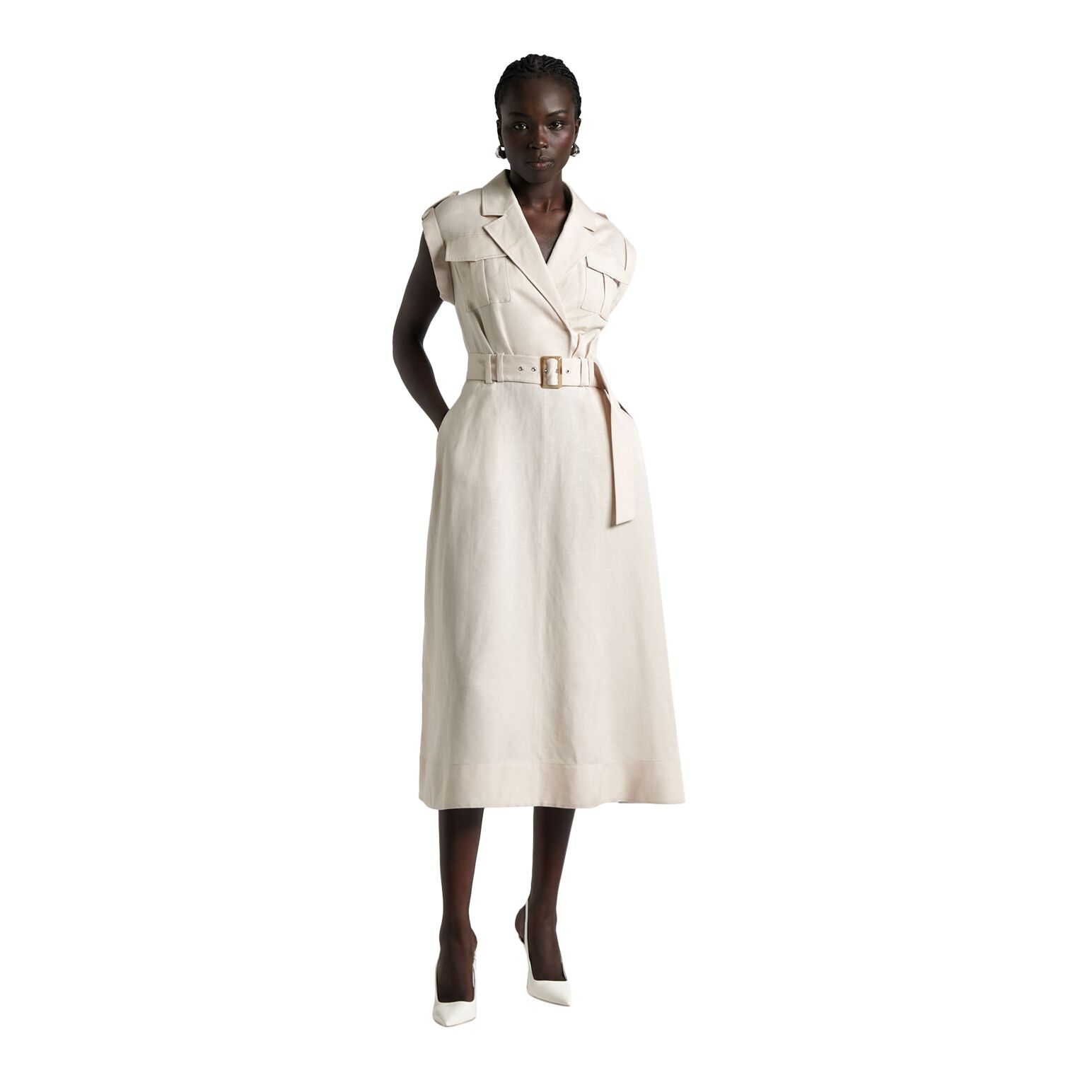 Cue Flax Linen Blend Utility Midi Dress Ballantynes Department Store